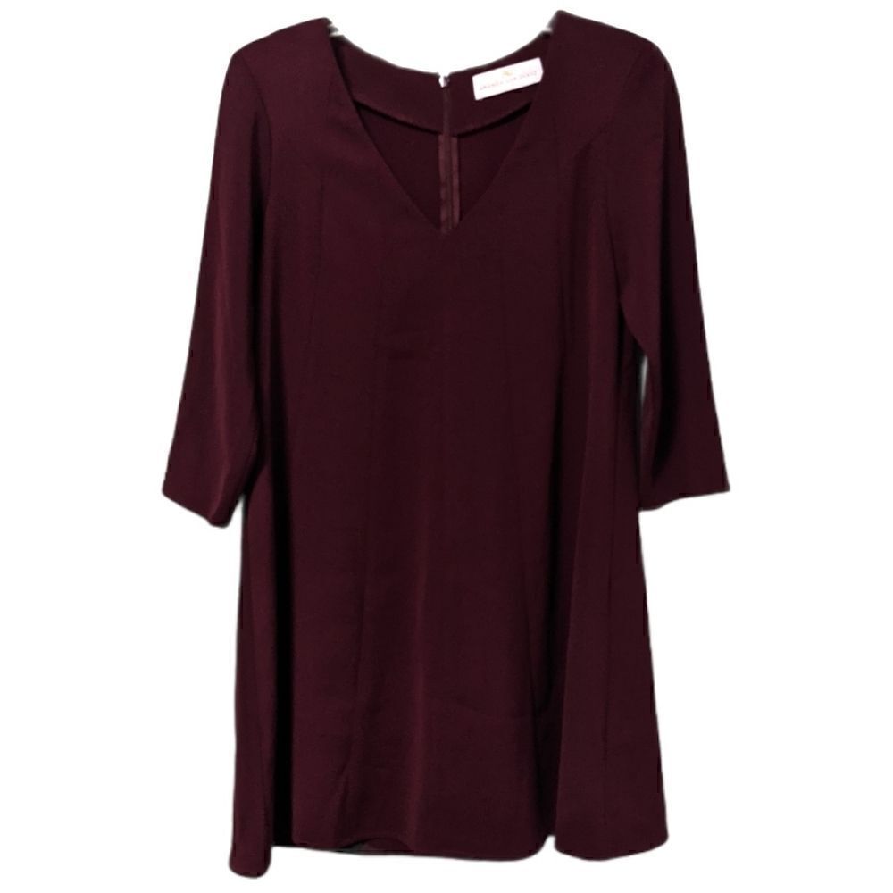 Amanda Uprichard Chase Dress Burgundy Red Long Sleeve V-Neck Shift Dress Sm
